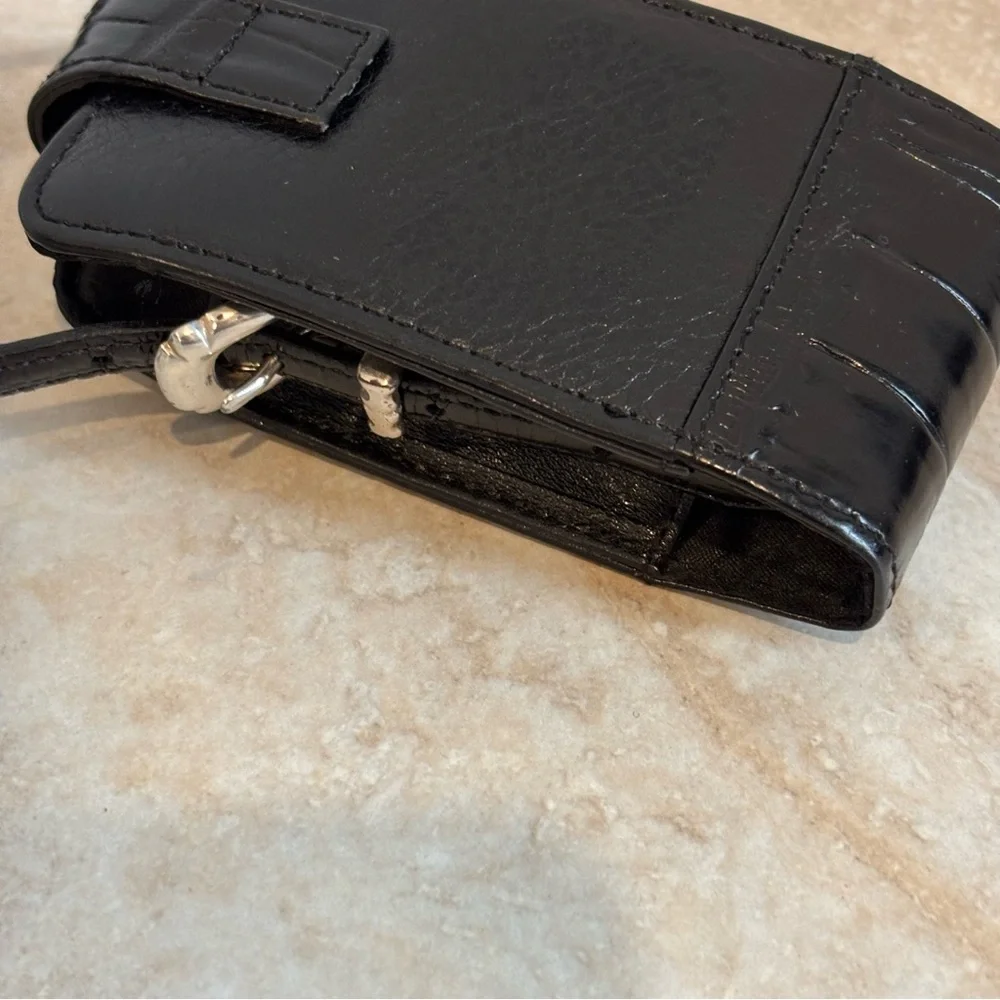 Vtg Brighton Cell Phone Wristlet Black Croc Leather case